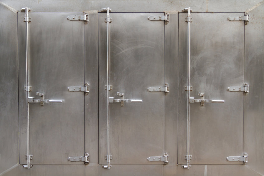 A large freezer for industrial or commercial kitchens.