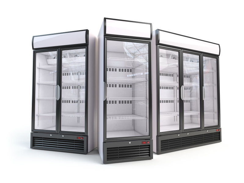 Set of  different empty showcase refrigerators. 