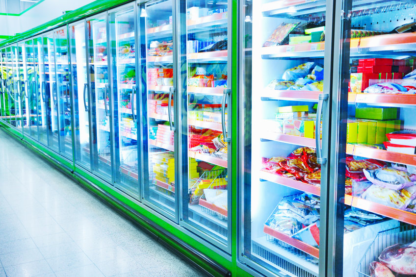 Various products in a supermarket cooler